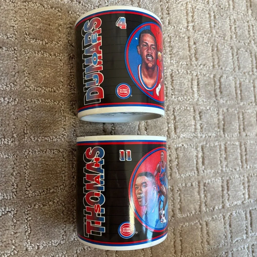 VTG Joe Dumars Isiah Thomas Detroit Pistons Coffee Mugs Limited Edition Licensed